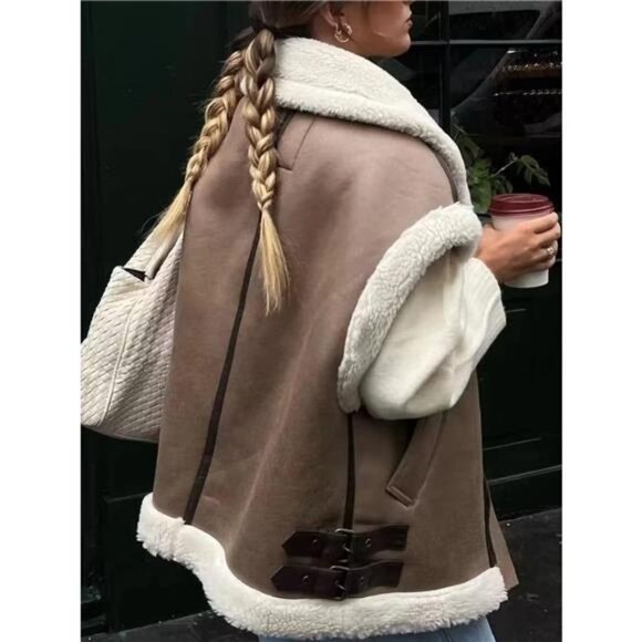 Cozy Faux Shearling Trim Vest Coat - Picture 3 of 4